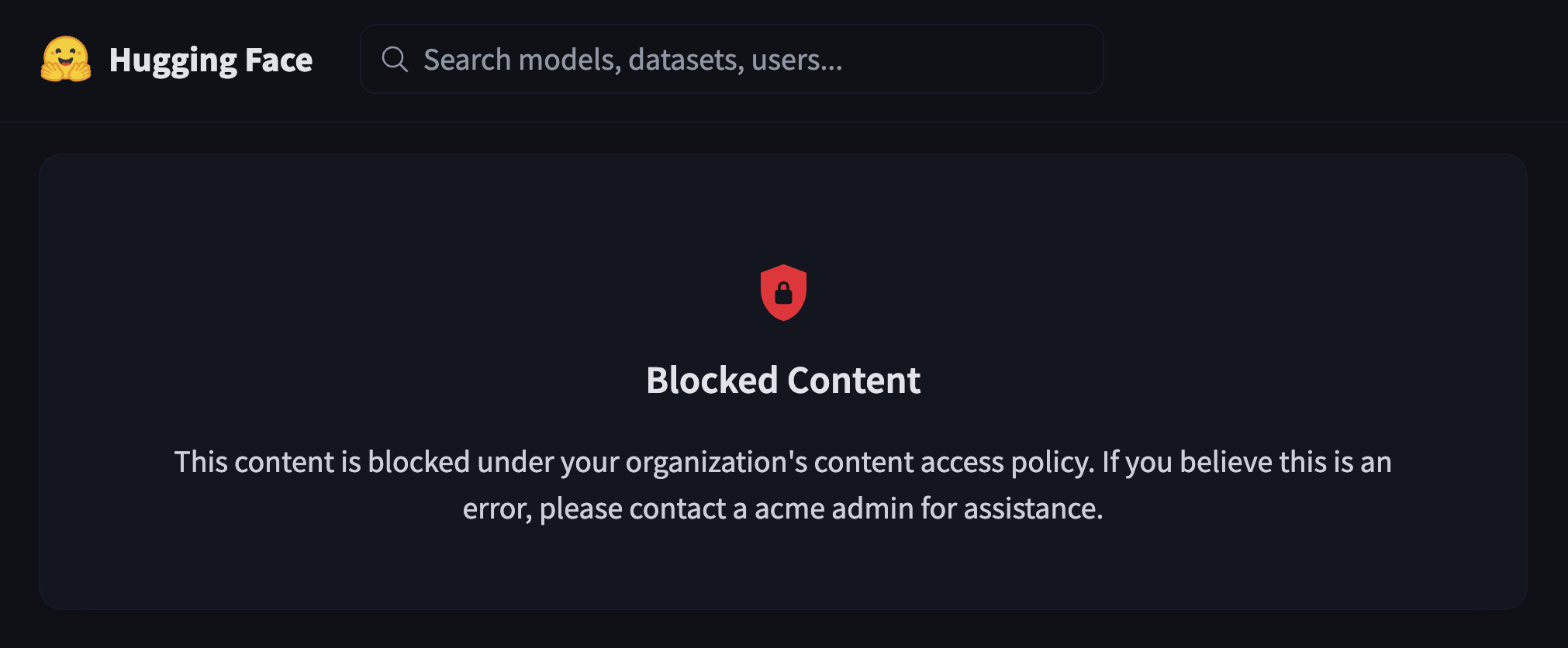 Screenshot of blocked pages on the Hub.